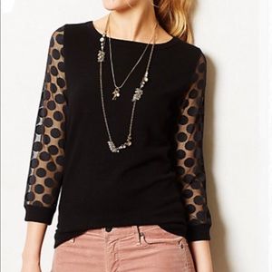 Anthropologie Black Polka Dot Sleeve Sweater